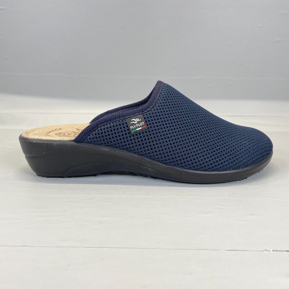 Fly Flot Shoes Womens Size EU 39 US 8 Navy Blue Mesh Slip On Comfort Wedge Mules